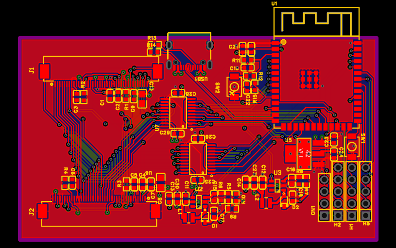 Combined-layer PCB layout for the ESP32-S3 Futaba OLED controller